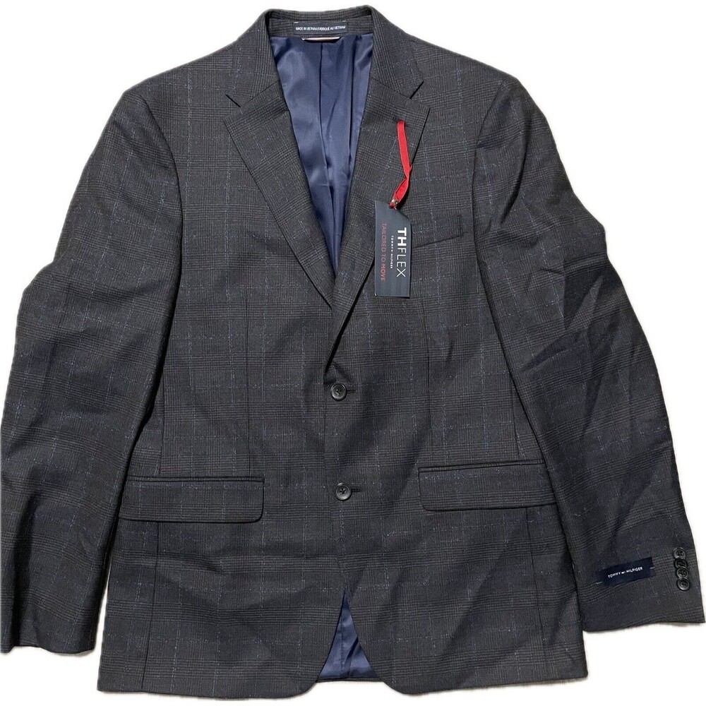 Tommy Hilfiger Men's Modern-Fit Brown Plaid Wool Blazer Sport Coat Jacket 40L